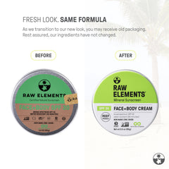 Raw Elements sunscreen tin lid open reveals creamy mineral formula for easy application
