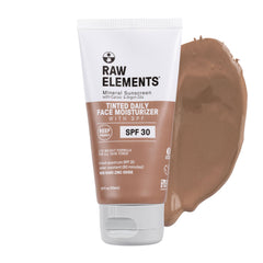 Raw Elements tinted face moisturizer bottle shown for daily sun protection and hydration