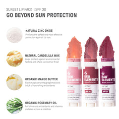 Raw Elements Tinted Lip Beach Pout mineral sunscreen with zinc oxide protection.