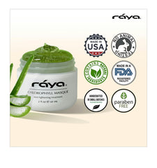 Raya Chlorophyll Masque with aloe vera offers soothing hydration during use.