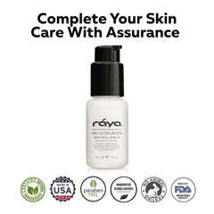 RAYA HA + Collagen Serum being applied to skin for smoother look.