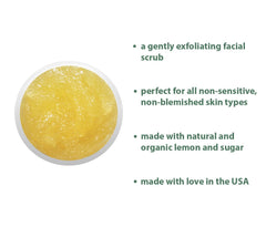 Raya Lemon Sugar Scrub jar highlights natural ingredients and clean formula