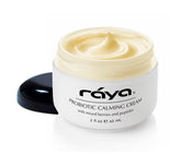 Raya Probiotic Calming Cream jar closeup showing rich, soothing texture.