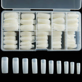 RayanWay half-cover acrylic nail tips in natural color with organized case for quick selection.
