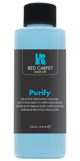 RC Red Carpet Manicure Purify bottle closeup showing residue removal after curing