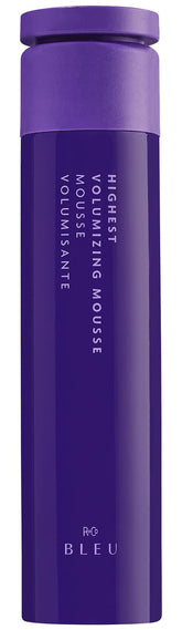 R+Co Blue Highest Volumizing Mousse bottle close-up with lightweight lift and shine