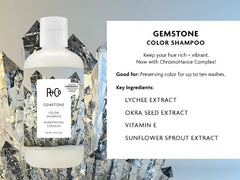 R+Co Gemstone Color Conditioner bottle smooths and preserves vibrancy.