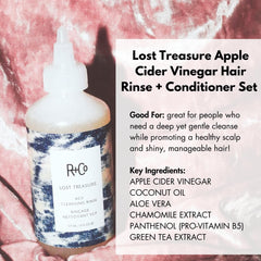 R+Co Lost Treasure packaging shot showcases the set for clean hair care.