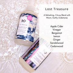 The R+Co Lost Treasure scalp refresh shot suggests cleansing and balance.