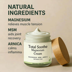 RCSCBC Total Sooth Magnesium Cream highlights MSM and arnica ingredients.