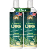 Real Aloe lotion bottle front view showing quick-absorbing hydration for skin.