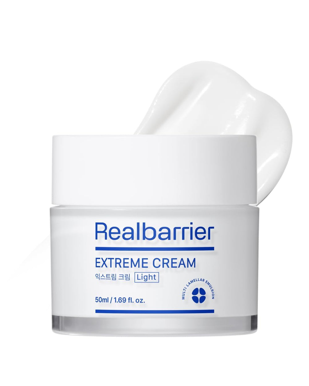 Real Barrier Extreme Cream Light jar closeup shows rich hydration for daily use