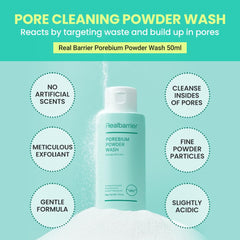 Real Barrier Porebium Powder Wash exfoliating powder removes buildup safely.