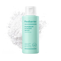 Real Barrier Porebium Powder Wash demonstrates foaming action for deep pore cleansing.