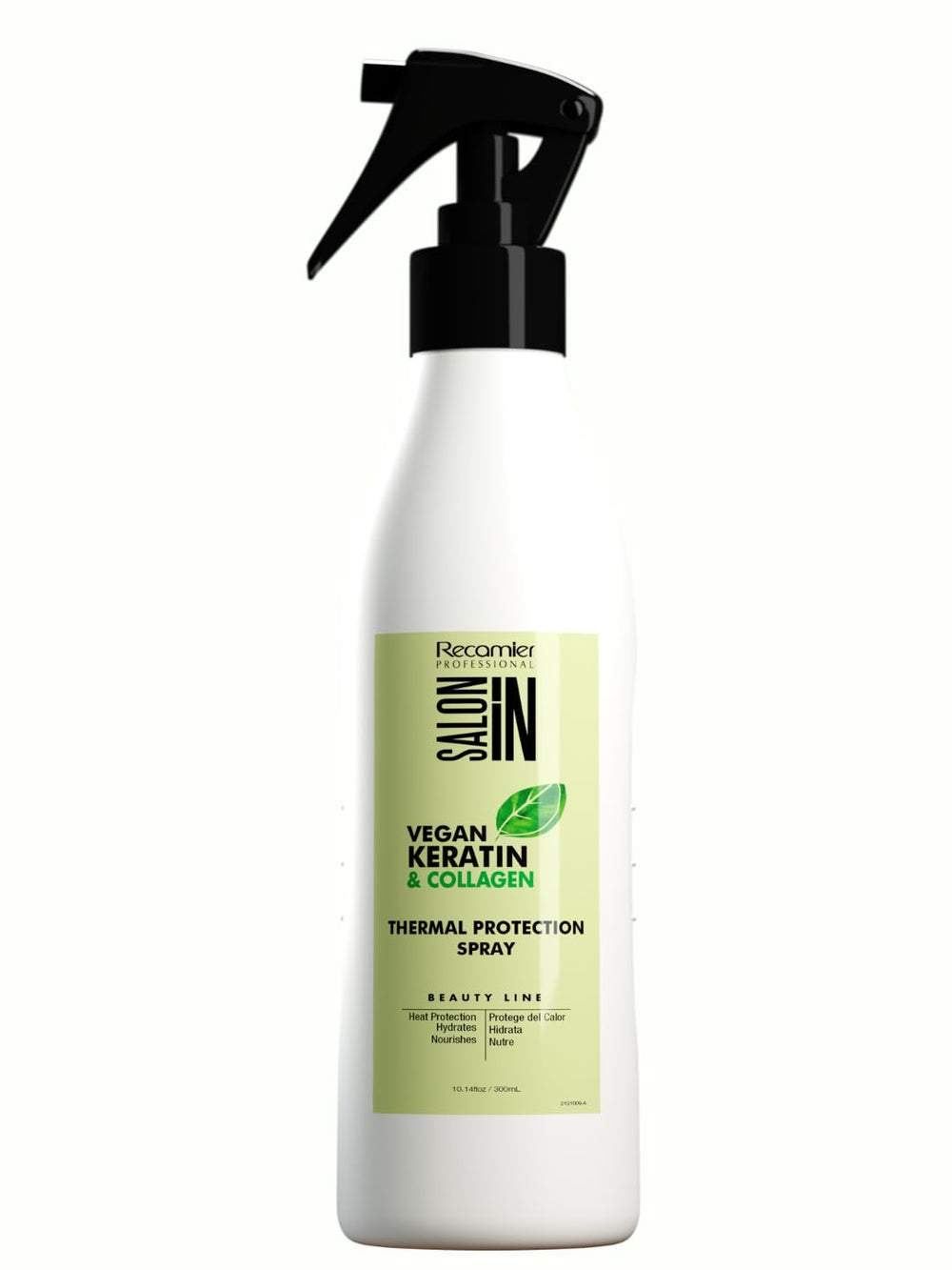 RECAMIER Professional Salon In keratin-collagen spray bottle ready for heat protection.