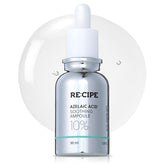 RE:CIPE Azelaic Acid 10% ampoule bottle on display, promoting calm, balanced skin.