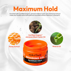 Close-up of Red by Kiss Hold Braiding Gel texture showing a hydrating formula.
