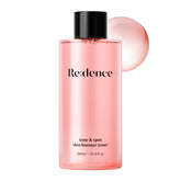Redence Rice Bran Extract Toner bottle pour shows instant hydration and light exfoliation.
