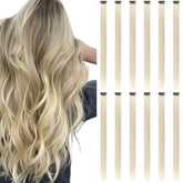 REDMENCO blonde clip-in extension piece 1 shows added length and sun-kissed glow
