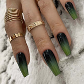 Redykat glossy green ombre coffin nails front view showing salon-quality finish