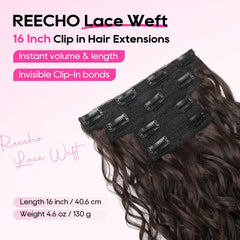 REECHO model wearing curly extensions for instant volume and length.