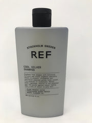 REF Cool Silver Shampoo bottle showing blue violet toning for blonde hair.