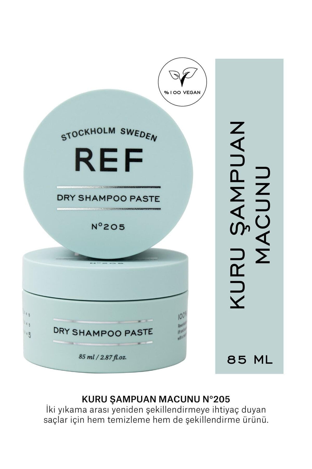 REF Reference of Sweden Dry Shampoo Paste packaging on a clean surface, travel-ready Nordic design.