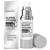 Refaflio Super Vitamin C Serum bottle pour for easy daily use and brightening potential.