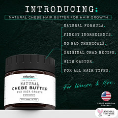 Reforian Chebe Hair Butter bottle pour demonstrates easy application and scalp nourishment.