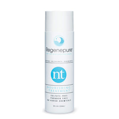 REGENEPURE NT bottle pour demonstrates premium cleansing for scalp refreshment.