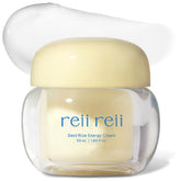 reii reii Gold Rice Energy Cream bottle closeup showing hydration-boosting formula