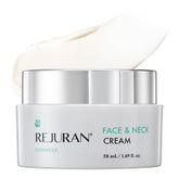 REJURAN Advanced Face & Neck Firming Cream bottle with pump for easy application and hydration.