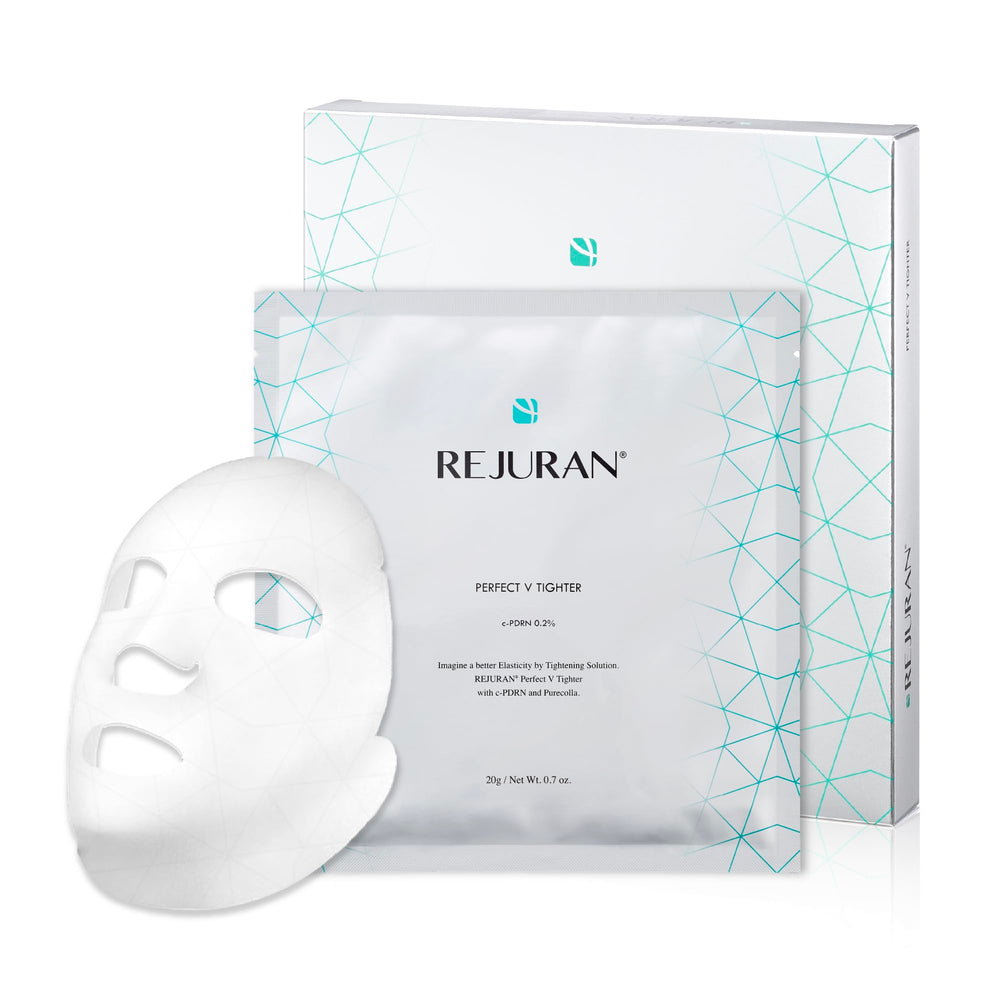 REJURAN Perfect V dual-sheet mask on face and jawline for defined contours