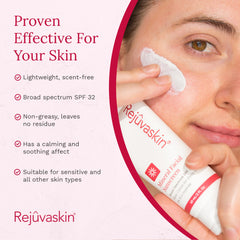 Rejuvaskin Mineral Facial Sunscreen shown under makeup for wear during makeup routines.