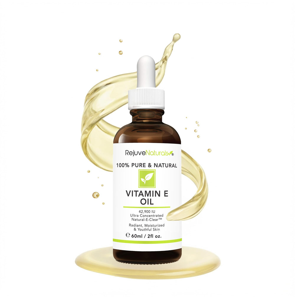 RejuveNaturals vitamin e oil bottle pour shows easy application and absorption