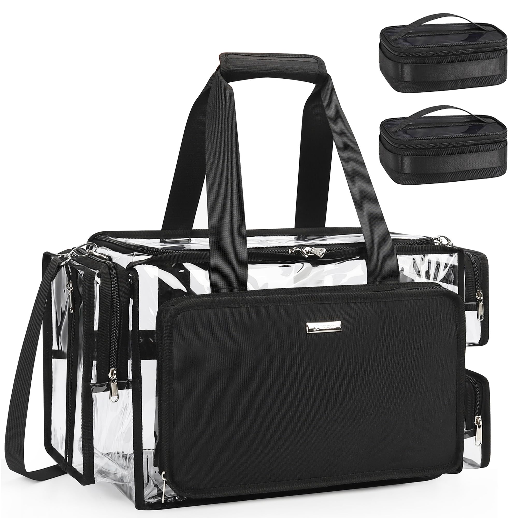 Relavel clear makeup bag with two small pouches for quick visibility and access.