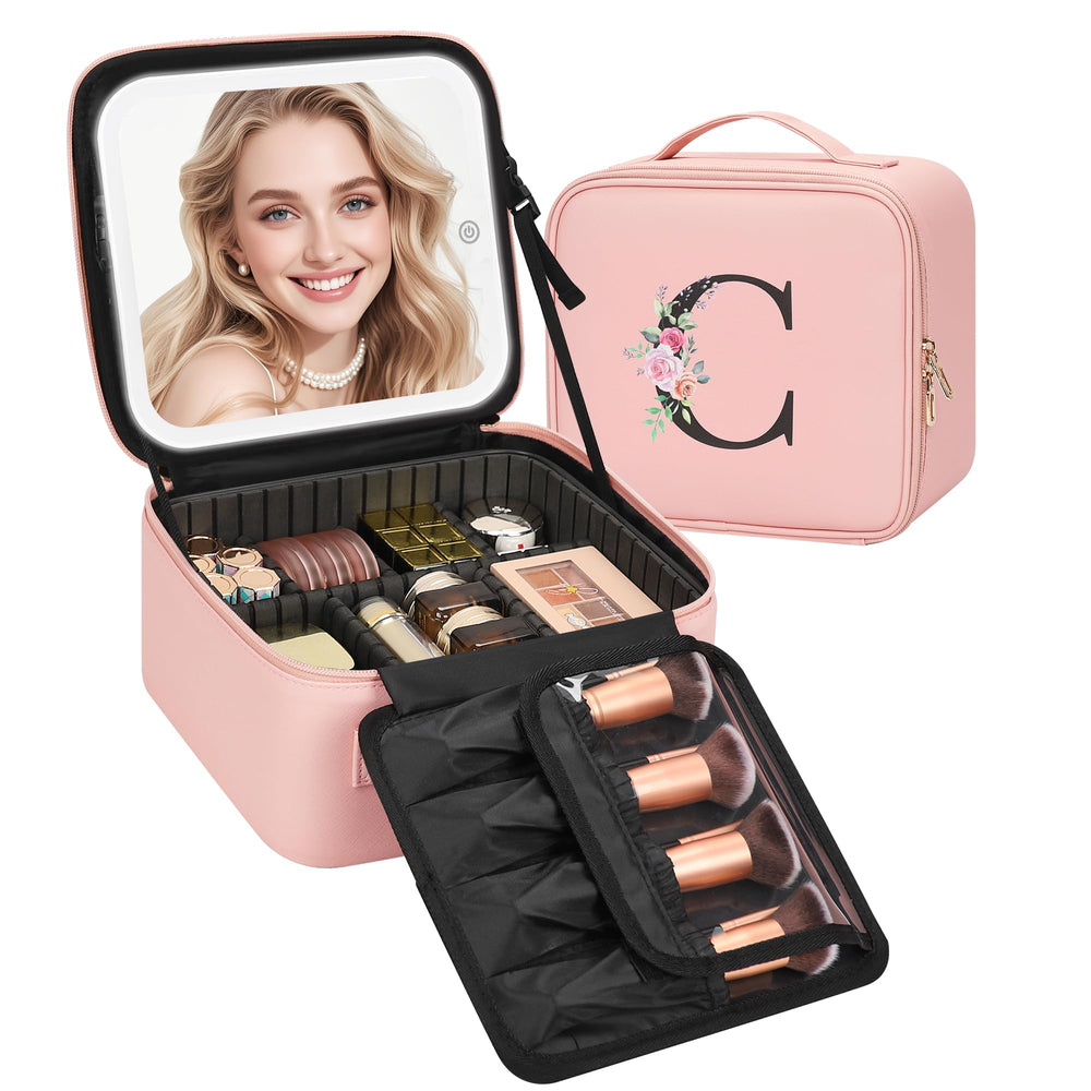 Relavel initial makeup bag front with silk-printed initial for a personalized touch.