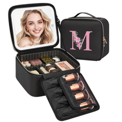 Relavel initial makeup bag with LED mirror front view for travel-ready elegance