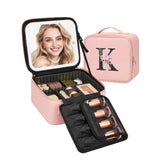 Relavel Pink K initial front design on a chic makeup bag highlighting personalized initials.