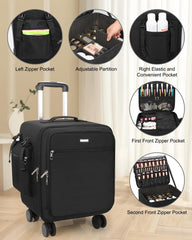 Relavel retractable handle extended to twenty-one inches for effortless mobility.