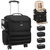 Relavel rolling makeup train case front view shows spacious interior for professionals.
