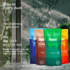 Relax Spa and Bath Verbena Lime Coconut salts create tropical bath ambiance.
