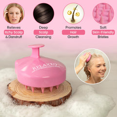 RELAXXO exfoliator brush for shampooing to remove buildup and refresh the scalp.