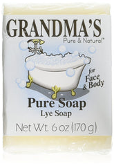 Remwood Grandma's Lye Soap packaging with bars; gentle cleansing for sensitive skin.