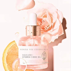 ReNew You Essentials squalane rose serum bottle locks in moisture and brightens skin.
