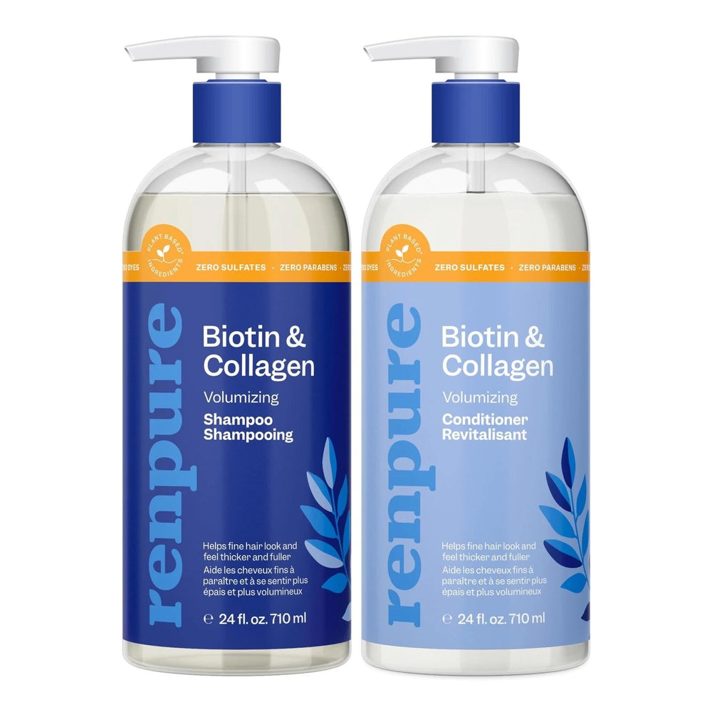 Renpure Biotin & Collagen thickening shampoo bottle promotes fuller-looking hair.