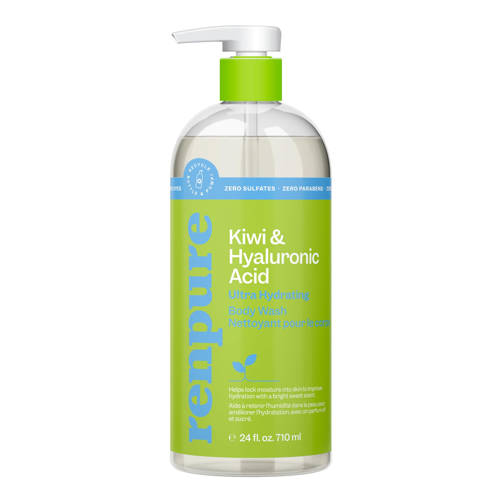RENPURE Kiwi Hyaluronic Body Wash in pump bottle for daily hydration and softness