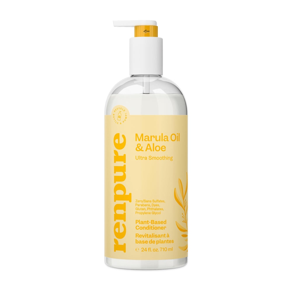 Renpure Marula Oil and Aloe Ultra Smoothing Conditioner bottle front showing the product packaging for hydrated, frizz-free hair