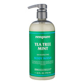 RENPURE tea tree peppermint body wash bottle with pump for refreshing cleanse