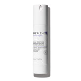 Replenix Age Restore bottle closeup shows an oil-free formula for hydrated mature skin.